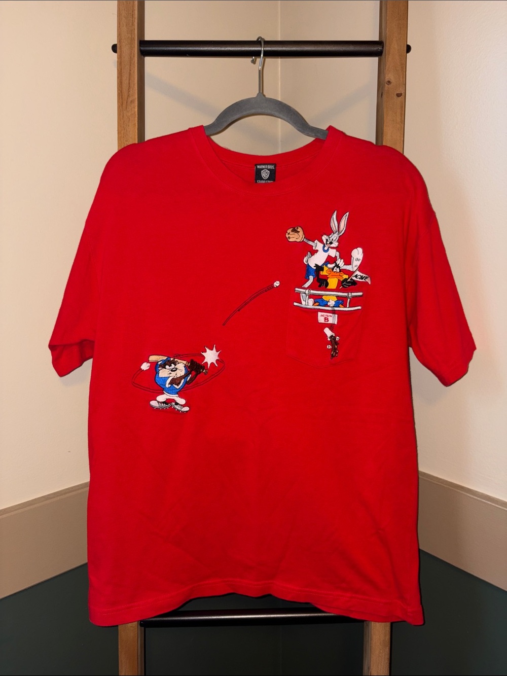 Warner Bros. VintageRed Short Sleeve Tee with Bugs Bunny Baseball Graphic